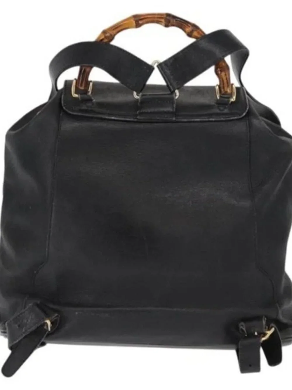 GUCCI Bamboo Backpack Leather Black Gold 003